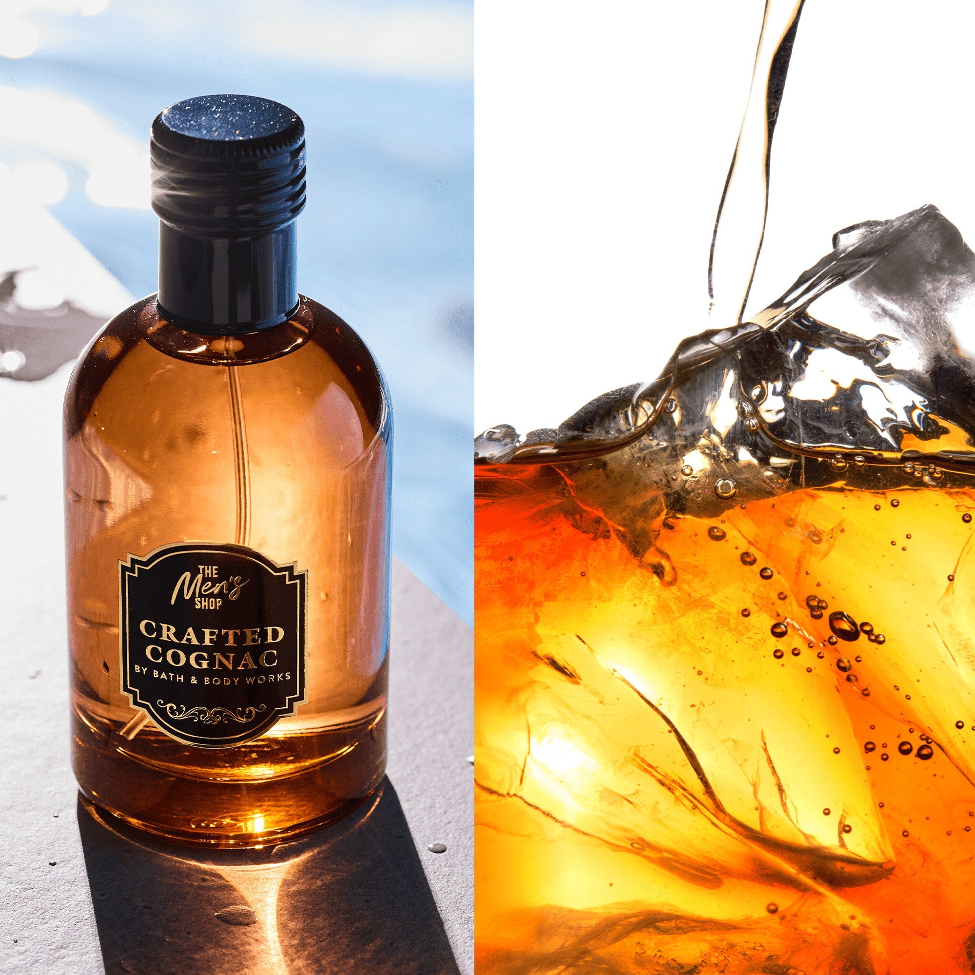 Crafted Cognac cologne and amber fragrance splash